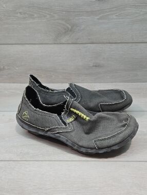 Cushe Mens Slipper Charcoal Slip-On Canvas Shoes Lime Accent Sneakers Sz 8